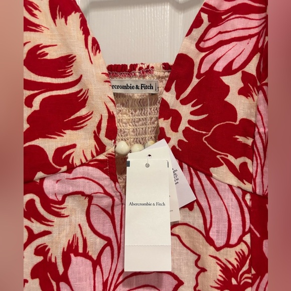Abercrombie & Fitch Beaded Flowy Midi Dress Linen Blend Floral Size Large  NWT - Picture 10 of 15